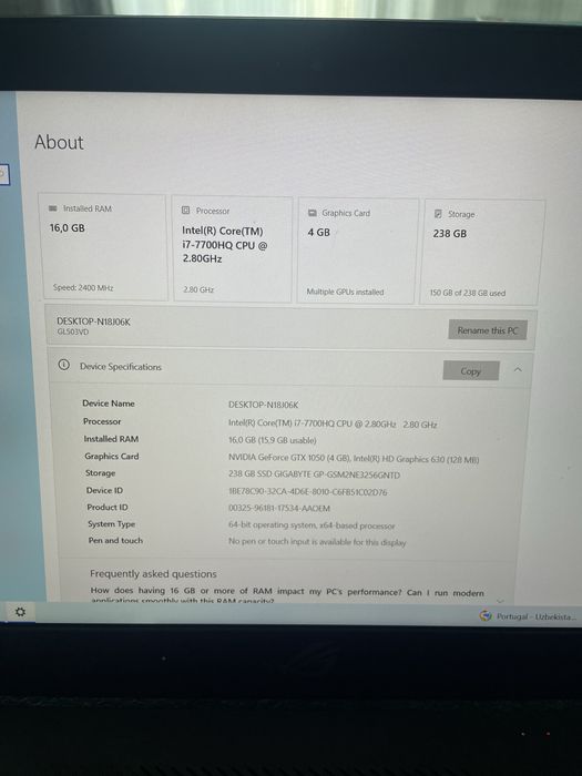 Laptop ASUS Republic of Gamers (ROG)