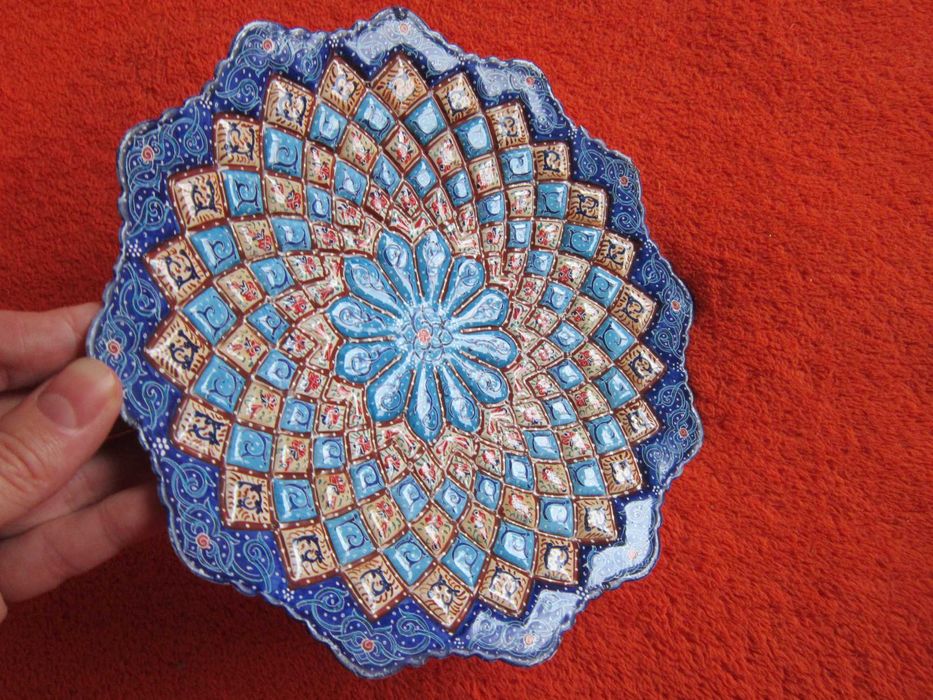 cadou rar farfurie Persian Meenakari handmade Iran 1980 metalica
