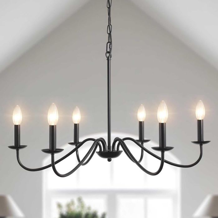 Candelabru modern, Mrhyswd, lustra 6 brate, E14, negru