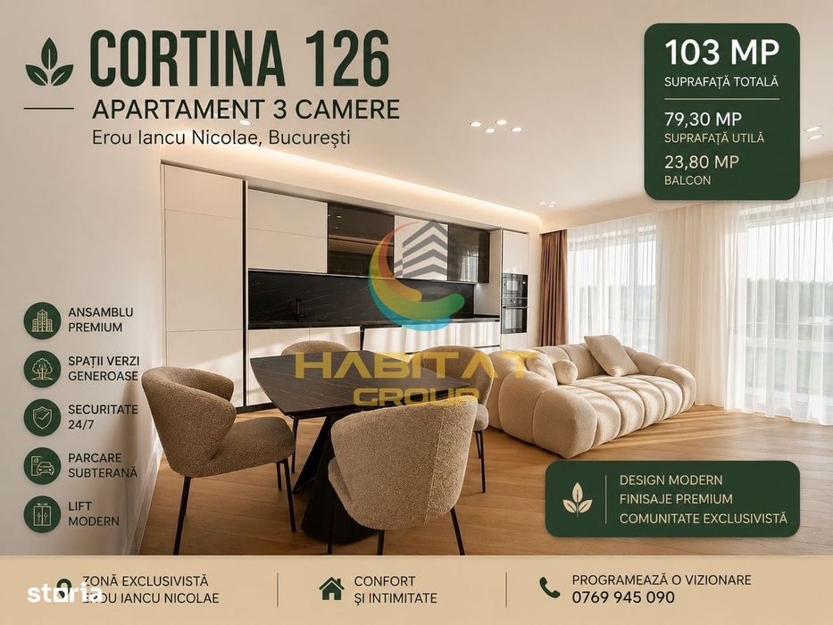 Vânzare Apartament 3 camere LUX | Cortina 126 PIPERA Erou Iancu Nicol — fotografia 1