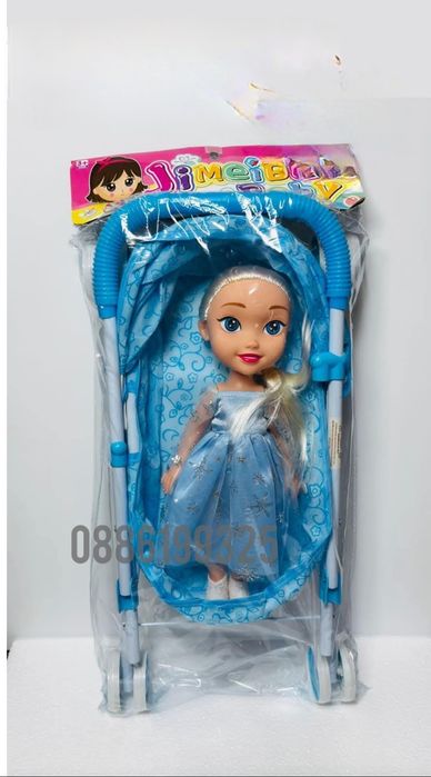 Голяма кукла Елза с детска количка Замръзналото кралство Елза с рокля