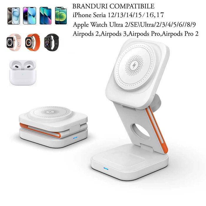 Incarcator wireless 3 in 1, compatibil cu iPhone, Airpods ,Apple Watch