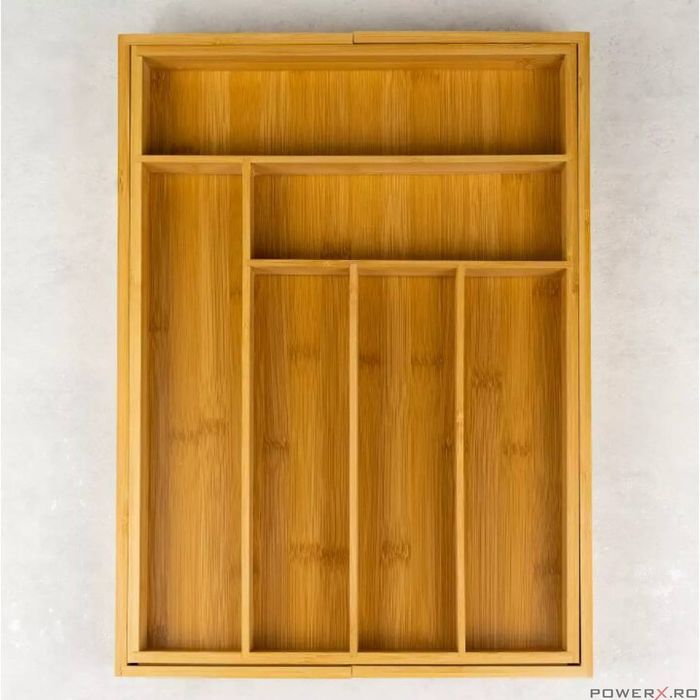 Cutie pentru tacamuri din bambus, cu 8 compartimente, pentru sertar,