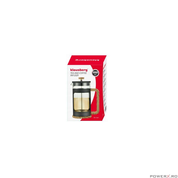 Infuzor din sticla, cu imitatie din lemn, pentru cafea si ceai, 1L,