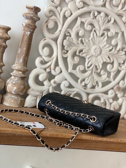 Geanta Chanel Classic 25cm, piele caviar, gold, tip Premium