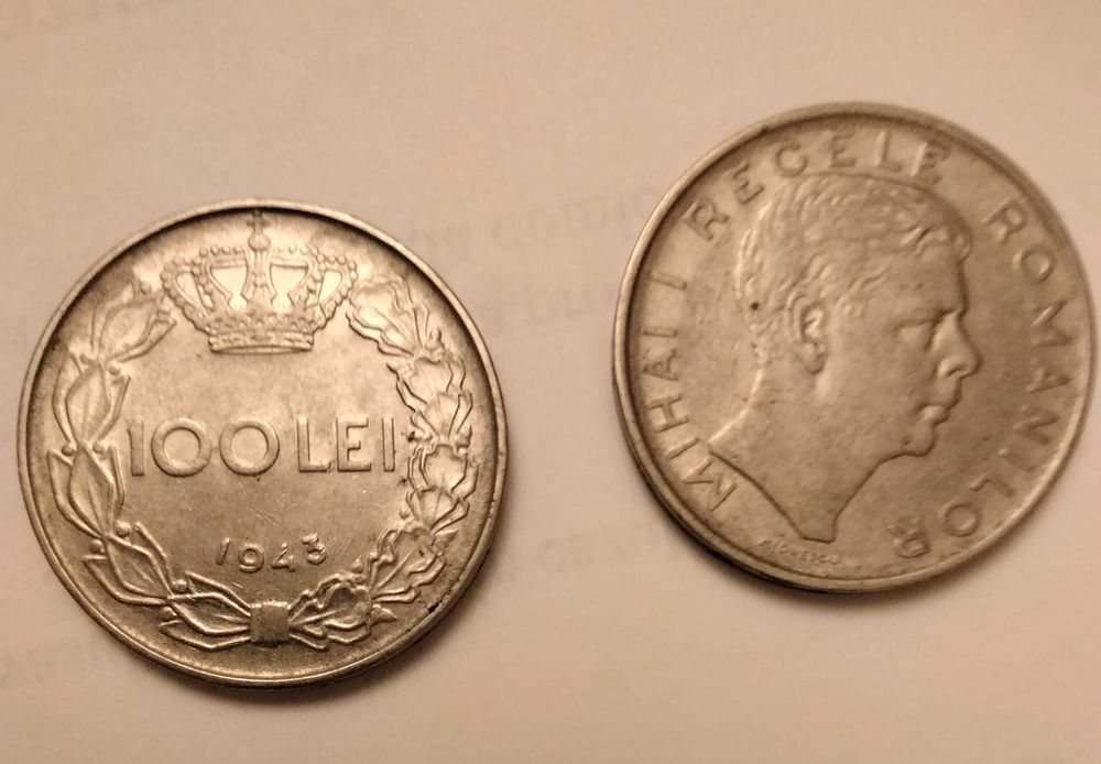 mai multe monede vechi de 100 lei din anii 1943- 1944