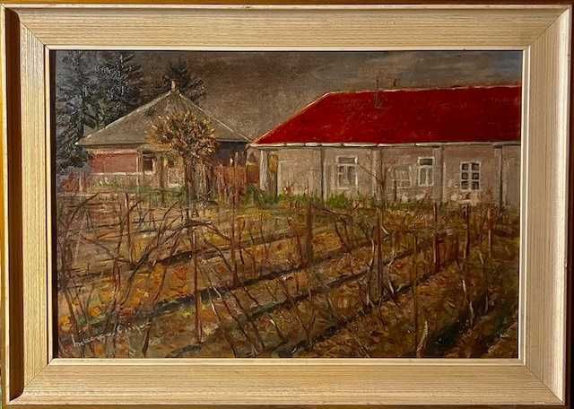 "Vița de vie” INTERESANT-Tablou f VECHI, ulei/pza/lemn semnat 75x55 cm