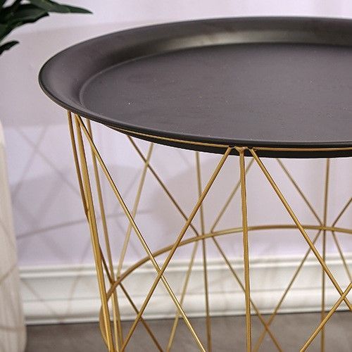 Masuta Masa de cafea Metalica / Noptiera / Cos Depozitare 44 x 32 x 39 cm, Metal Auriu Antichizat cu negru