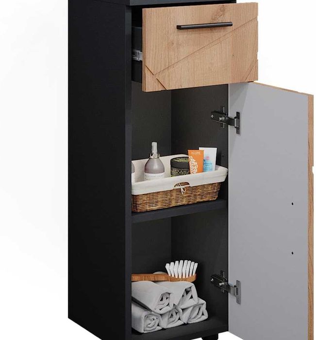 Шкаф за баня Vicco Midi, златен дъб / антрацит, Ирма, 30 x 81 x 30 см