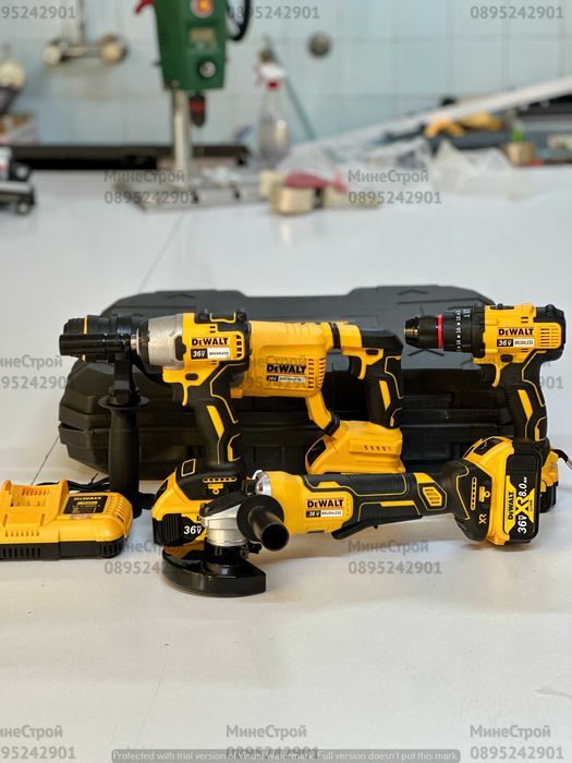 Комплект 4в1 Девалт Ъглошлайф Винтоверт Гайковерт и Перфоратор DeWalt