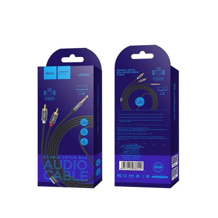 Jack 3.5-2RCA/Аудио-кабель hocoUPA10 aux Jack 3.5 тюльпаны 1.5м