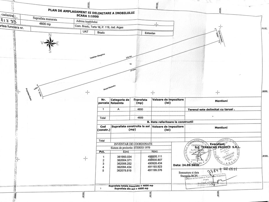 Vand teren extravilan comuna Bradu, Arges