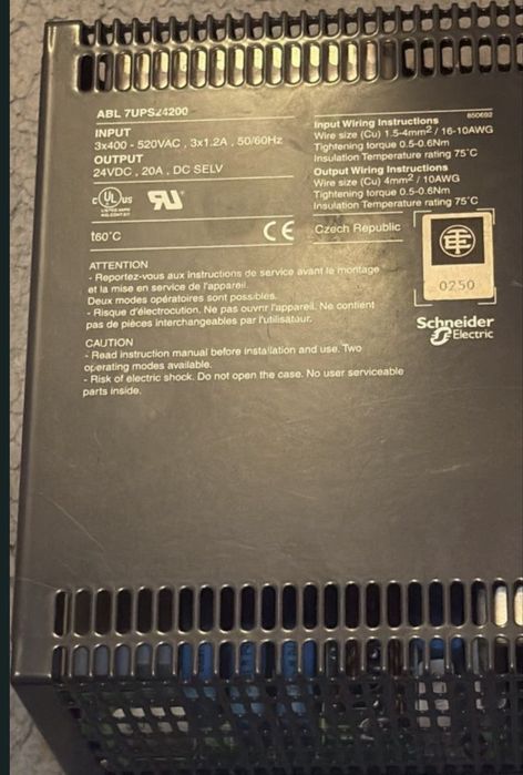 Schneider Electric ABL7UPS24200 – Sursă UPS Industrială 24V DC 20A, 3x400-520V, Stare Excelentă