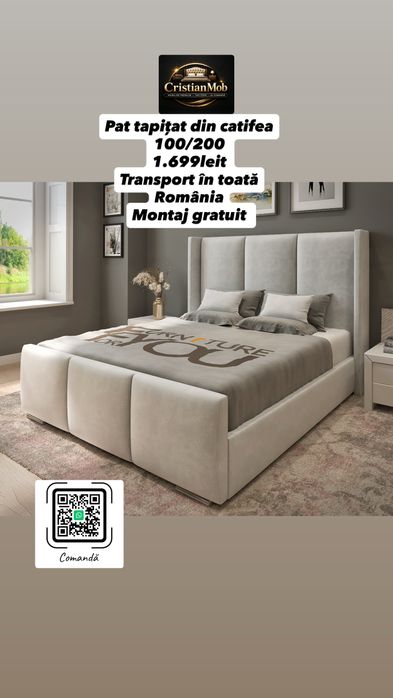 Pat tapitat pe comada mobila dormitor