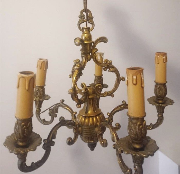 Candelabru antic in stil francez din bronz masiv cu 5 brațe ,piesa cu