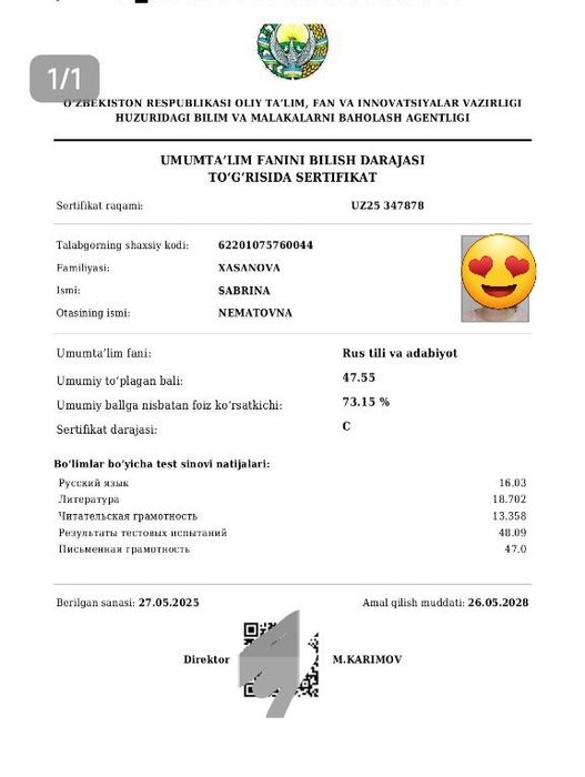 Milliy sertifikatga tayyorlov, Rus tili fanidan 100% natija