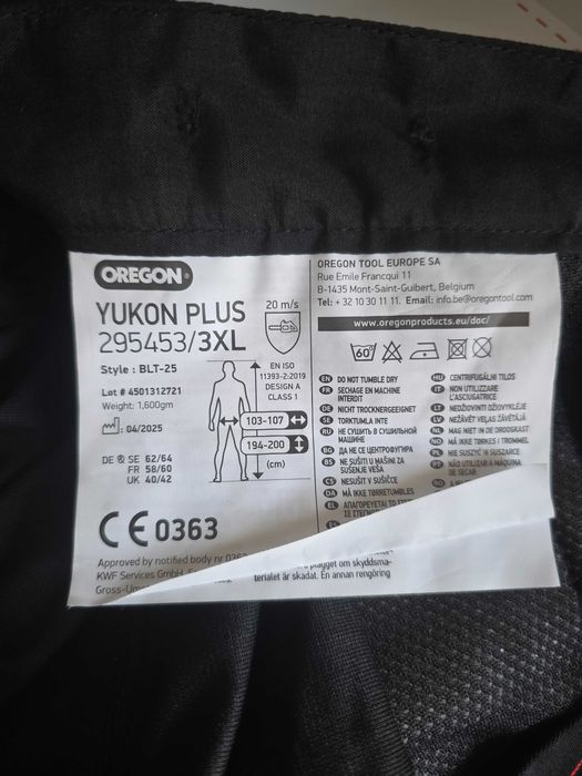 Pantalon de protecție forestieră Yukon, Oregon, Tip A , mărime 3XL