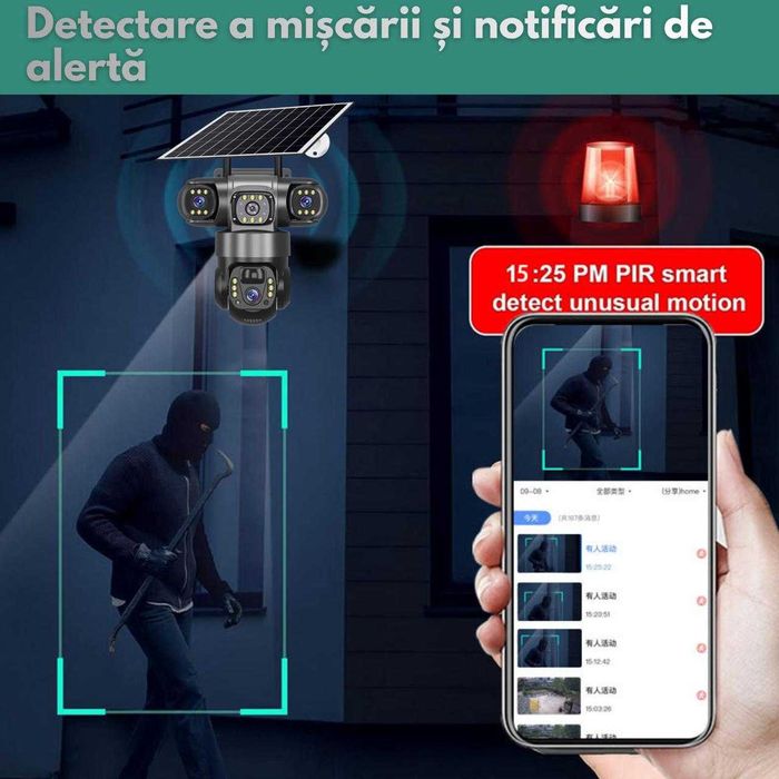 Camera Supraveghere WiFi cu Lampa de iluminat LED Rezolutie 6MP, Dual Lens, Night Vision Color, Detectie Miscare , Exterior, Control din Telefon