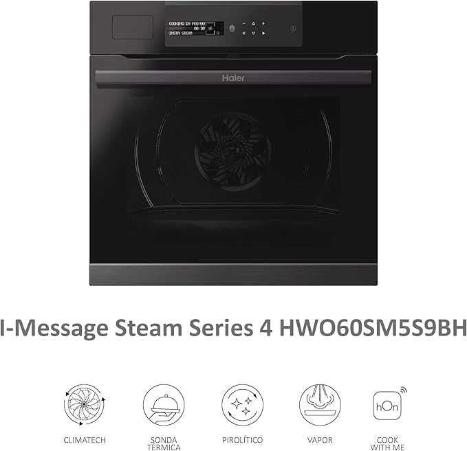 Нова многофункционална фурна за вграждане Haier I-Message Steam Series 4 HWO60SM5S9BH с функция за пара, пиролитична, WiFi свързаност, капацитет 70 л