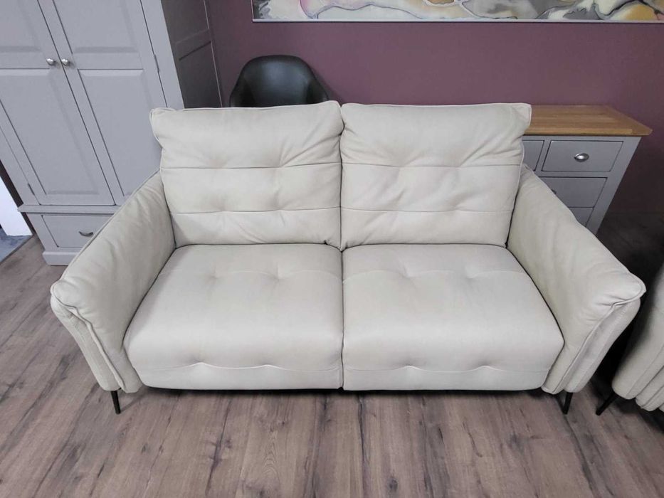 Италиански кремав кожен комплект тройка, двойка и фотьойл Bolzano