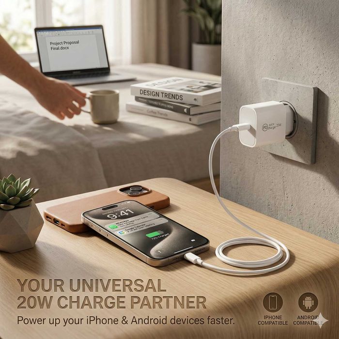 Incarcator Retea Wyred by Monga - Power 20C, USB-C Power Delivery 20W, Alb, Sigilat, Business