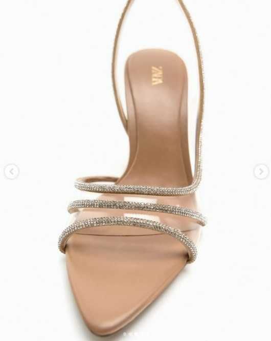 Sandale elegante ZARA cu toc si strasuri, mar 38, NOU cu eticheta