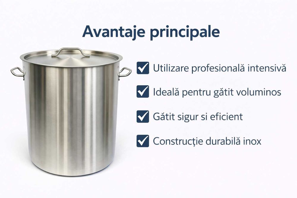 Oala inox profesionala 130L 55x55 cm pentru gatit intensiv