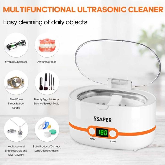 Ултразвукова вана за почистване на бижута, 50W, 0.6L, бяла,