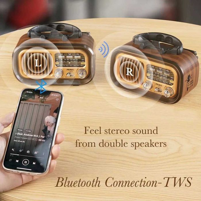 Соларно ретро радио Golon RX-BT628S – Gold с Bluetooth