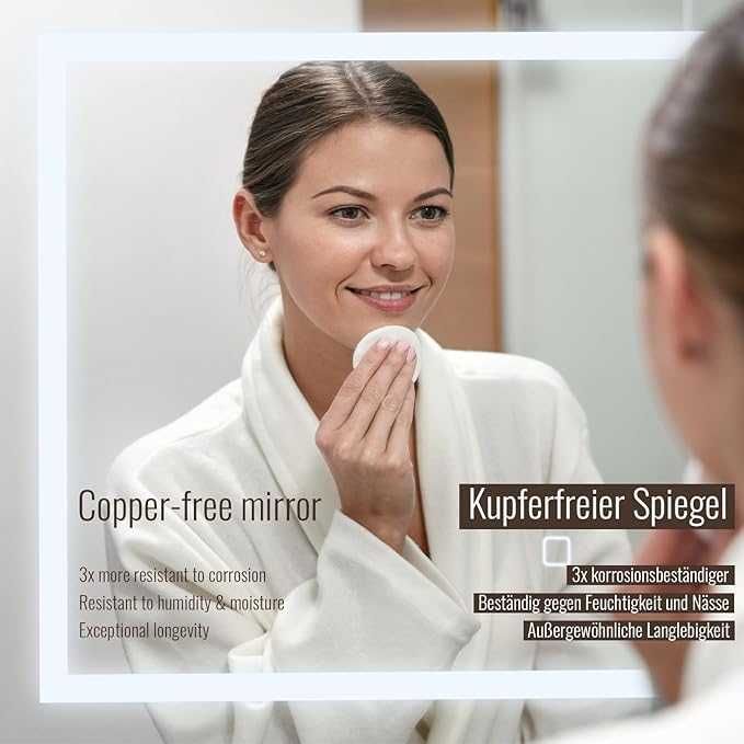 LED огледало за баня - 80 x 60 см, против замъгляване Aquamarin®