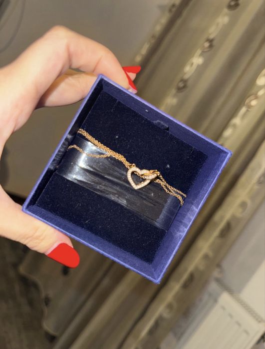 Colier Swarovski Lovely Inimă, Alb, Placat cu nuanță roz-aurie