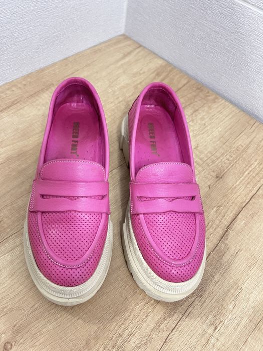 Pantofi casual dama din piele naturala, fucsia