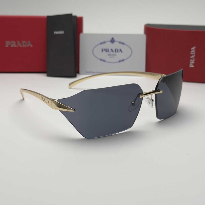 Унисекс слънчеви очила  Rimless Edition Black Brown Очила без рамка черни кафяви стъкла златни UV400 CE