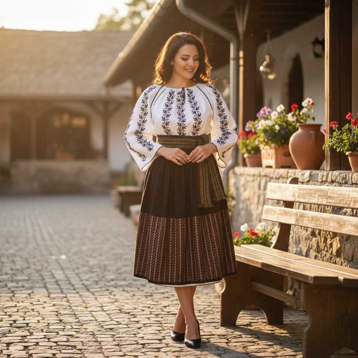 Costum popular vechi cu valnic, port popular oltenesc 36-38