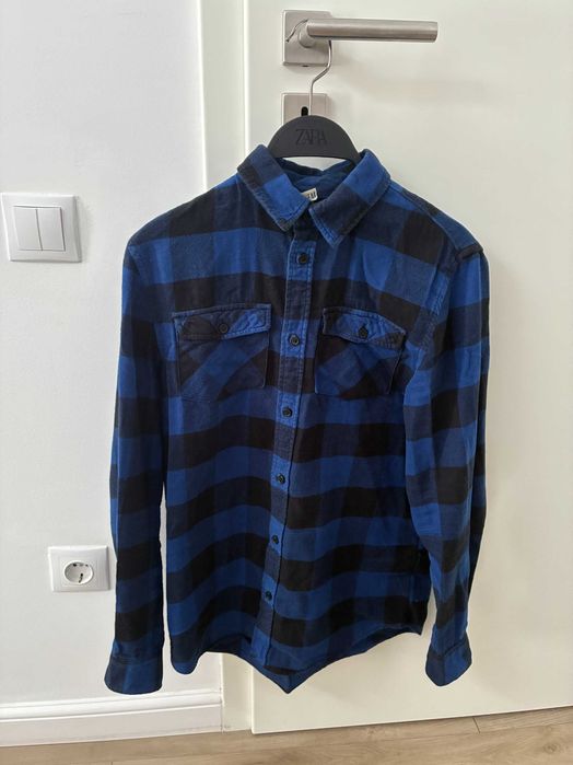 Cămașă Bărbați H&M Flanel Carouri Albastru / Negru Mărimea S -EUR36-