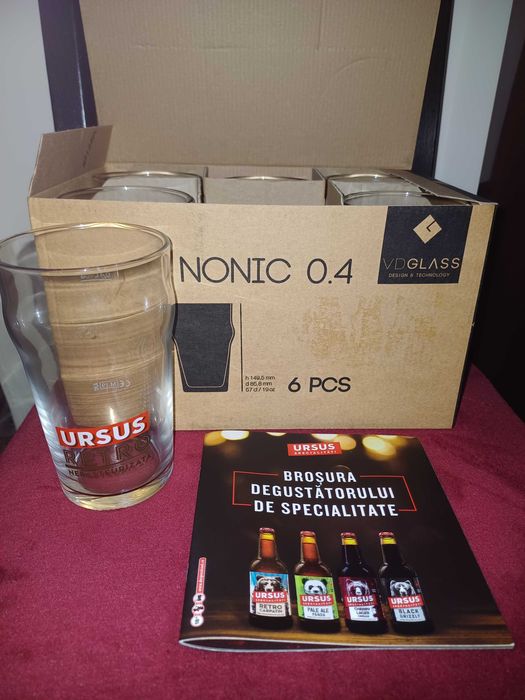 Set 6 pahare 0.4L de colectie Ursus Retro + brosura - nou