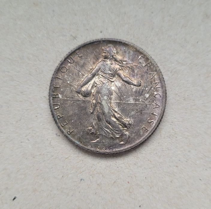 Monedă veche argint 2 Francs 1914 Franta.