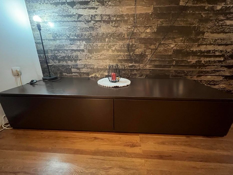 Тв шкаф масивен кафяв гланц