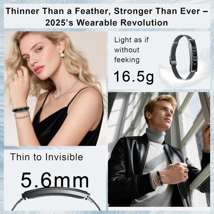 Умна гривна за жени и мъже, тънък фитнес тракер NX Wear