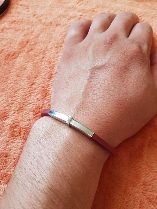 Bratara argint 925 Italy ,silicon, model plăcută gen cruce,deosebita