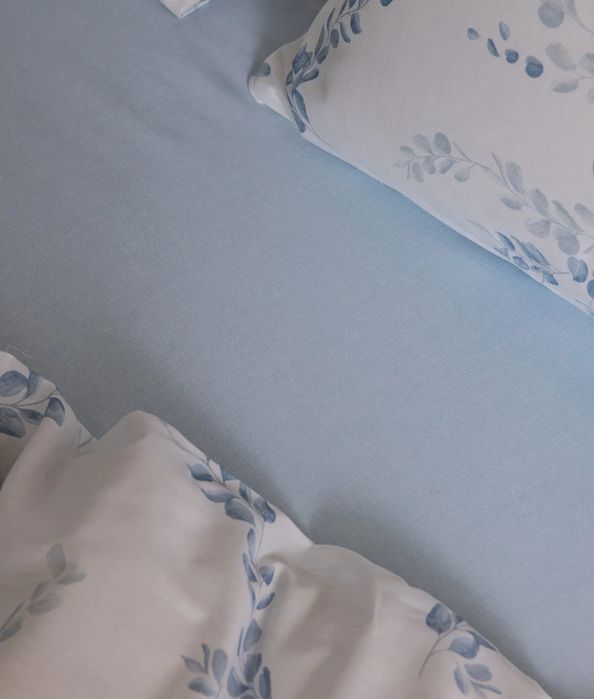 Set lenjerie pat dublu, 100% bumbac ranforce, cu imprimeu, albastru