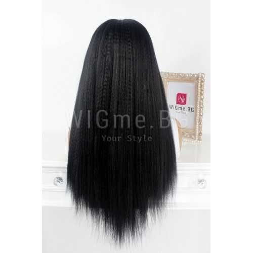 Дълга черна обемна лейс фронт перука Лорена - ефект вафлички