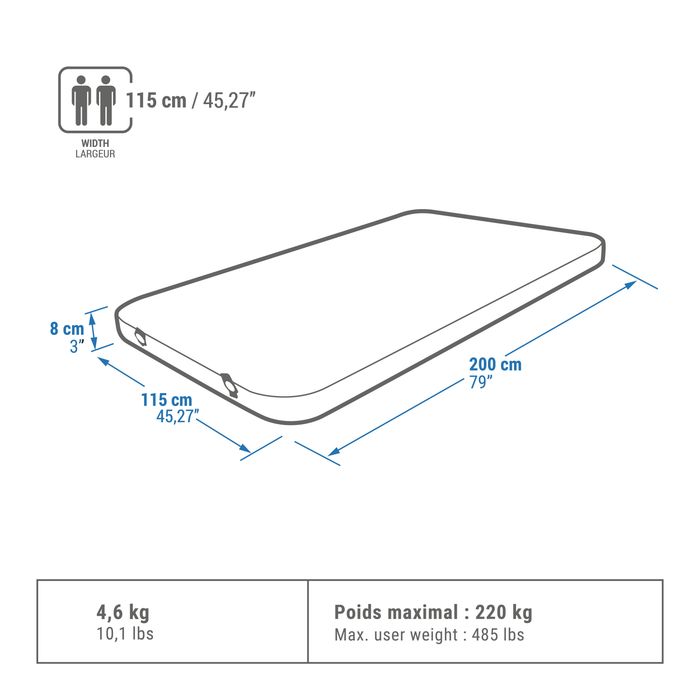 Saltea autogonflabilă camping 2 persoane, - produs resigilat Decathlon