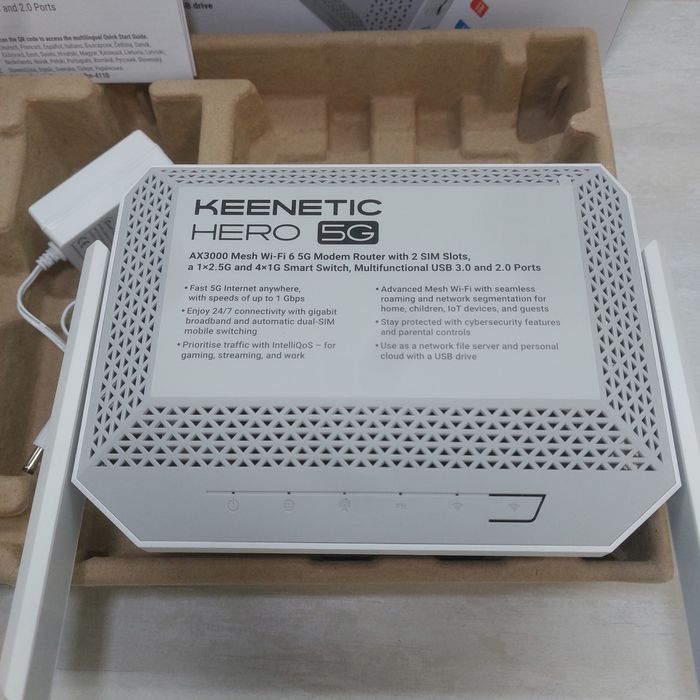 5G Рутер Keenetic Hero 5G (KN-2311) AX3000 Mesh Wi-Fi 6 | Dual SIM | Пълен Комплект | Като Нов