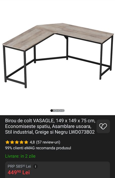 Birou de colt, in L - 149 x 149 x 75 cm