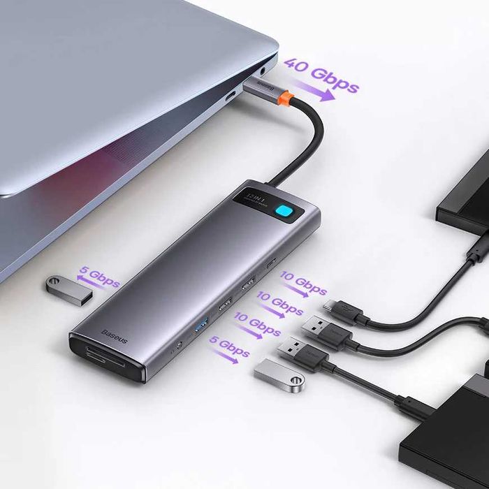 Baseus 12-in-1 — Универсальный USB-C хаб 40 Гбит/с, 8К. Есть доставка
