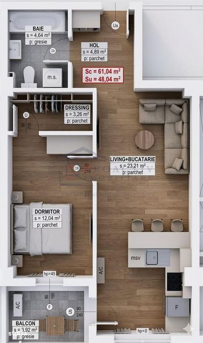 Comision 0! Apartament 2 camere | 48.04 mp | Etaj 2 | 2c-7747