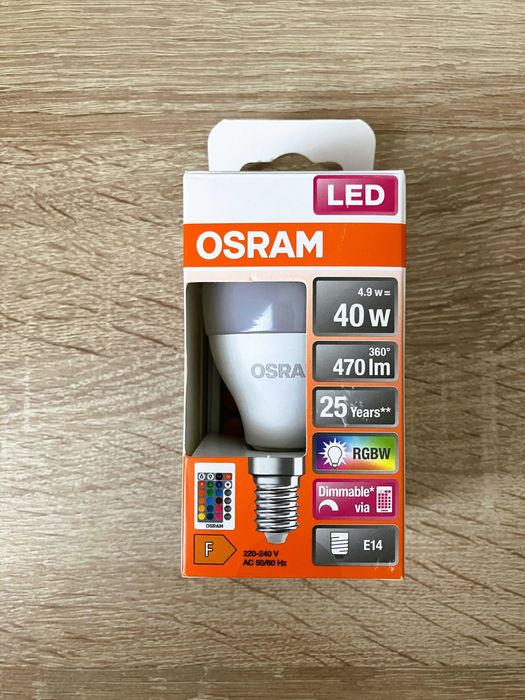 Смарт крушка LED RGB-W OSRAM Star P40, E14, 5.5W (40W), 470 lm, Димируема, Дистанционно, 25 000 часа работа