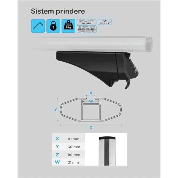 Bare transversale aero Menabo Leopard Silver pentru bare longitudinale