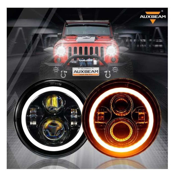 Комплект Кръгли LED фарове 7" 70W H4 букса, къси, дълги, дневни и мига